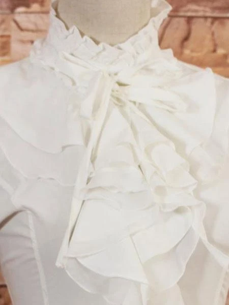 Lolitashow White High Collar Lolita Blouse Long Sleeves With Ruffles - Image 5