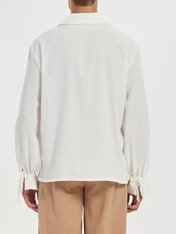 White Vintage Shirt Lace Up Aristocrat Style Cotton Retro Costumes For Man Halloween - Image 2