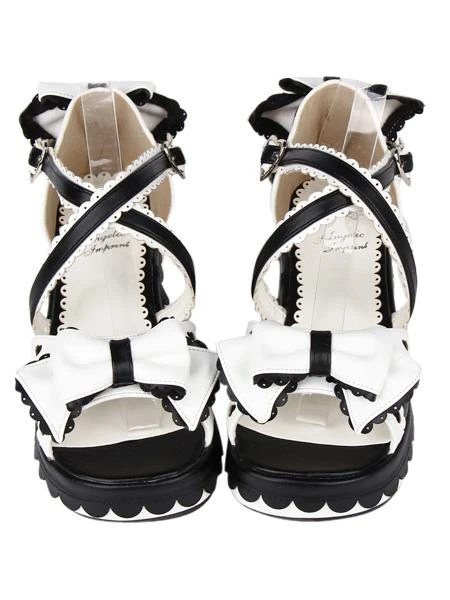 Criss-Cross Bow PU Leather Lolita Sandals - Image 6