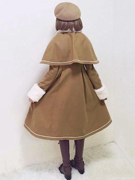 Sweet Lolita Overcoat Bow Pleated Wool Lolita Winter Coat With Cape - Image 4