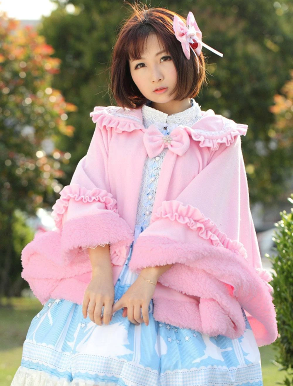 Lolitashow Sweet Lolita Clothing Pink Bow Ruffled Milanoo Lolita Cloak With Peter Pan Collar - Image 4