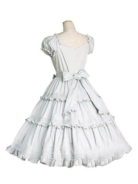 Sweet Lolita Dress OP White Cotton Short Sleeve Lolita One Piece Dress - Image 2
