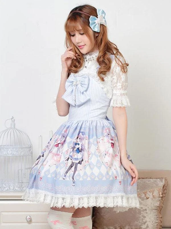 Classic Lolita JSK Dress Light Sky Blue Pearls Bows Lolita Jumper Skirts - Image 5