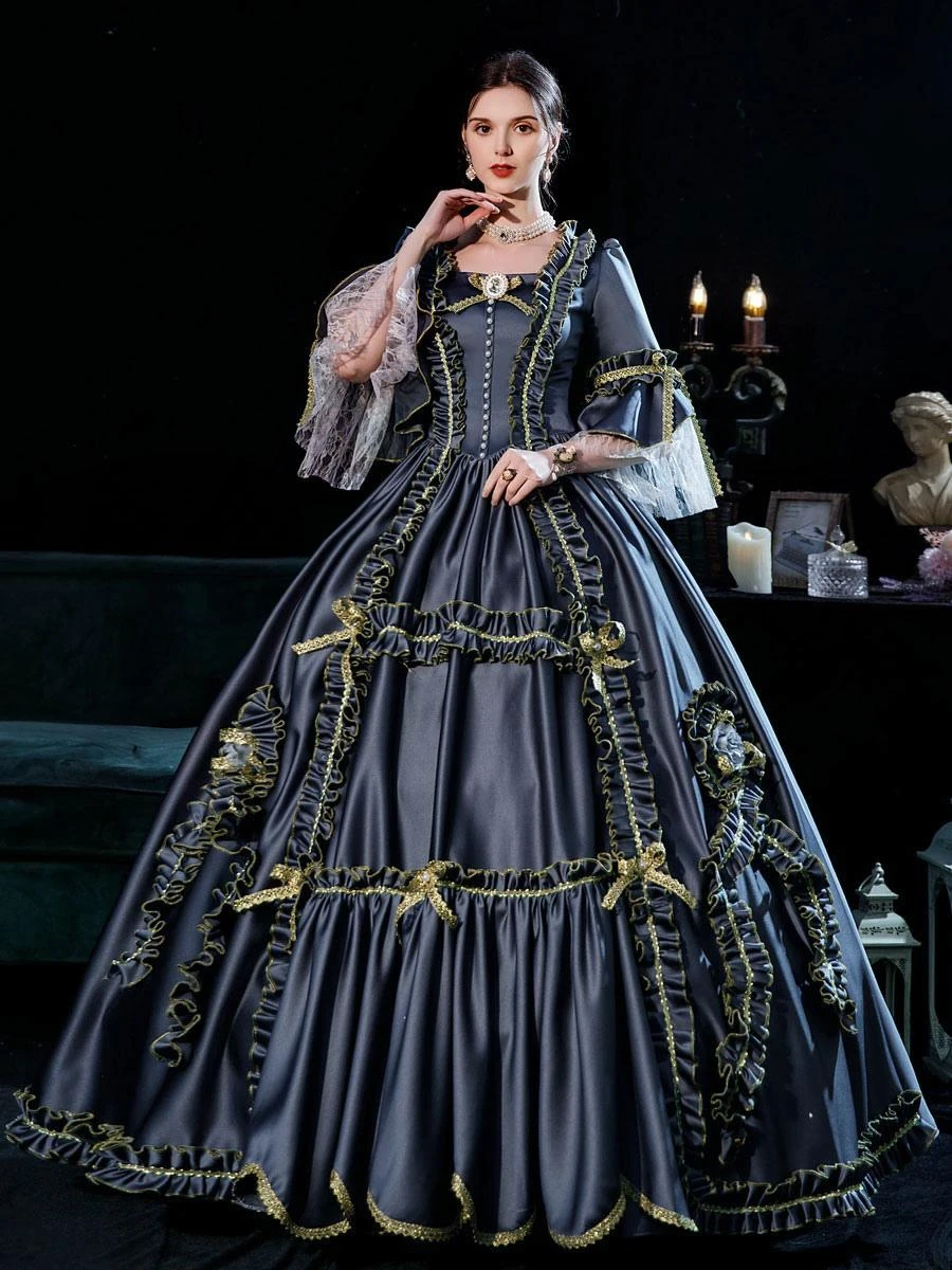 Prom Dress Black Gold Retro Costumes Dress For Women Marie Antoinette Costume Euro Style Party Prom Dress - Image 6