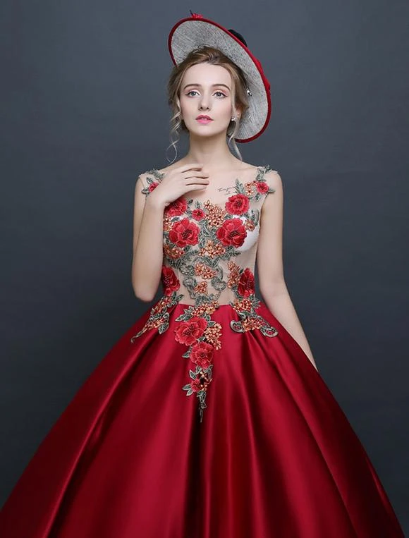 Prom Dress Victorian Dress Rococo Ball Gown Chic Satin Sleeveless Burgundy Princess Vintage Dress Halloween - Image 5