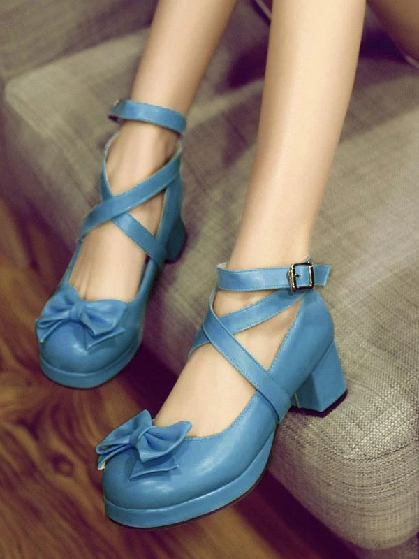Sweet Lolita Shoes Bows PU Leather Chunky Heel Lolita Shoes - Image 5