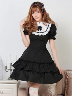 Classic Lolita OP Dress Two-Tone Black Bows Ruffles Lolita One Piece Dresses