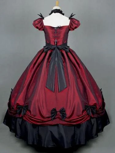 Prom Dress Red Short Sleeves Pleated Victorian Dress Costume - Image 4