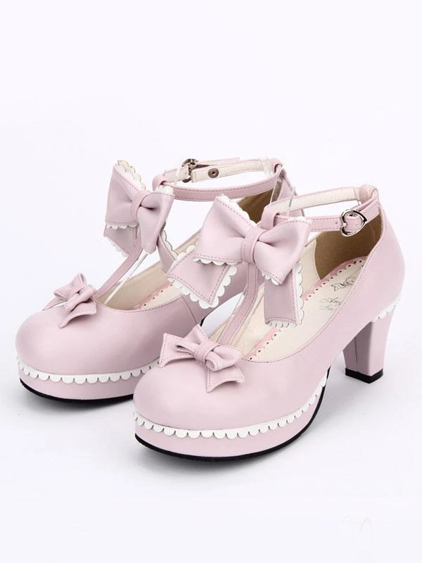 Lolitashow Sweet Lolita Shoes White Round Toe Cone Heel T Strap Lolita Shoes - Image 15