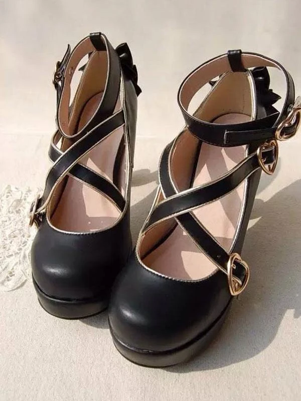 Sweet Lolita Pumps Strappy Criss Cross Buckle Bow High Heel Lolita Shoes - Image 7