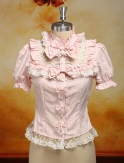 Lolitashow Dandy Pink Detachable Long Sleeves Cotton Blend Lolita Shirt
