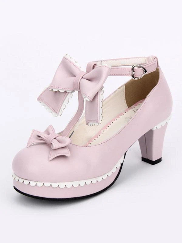 Lolitashow Sweet Lolita Shoes White Round Toe Cone Heel T Strap Lolita Shoes - Image 14