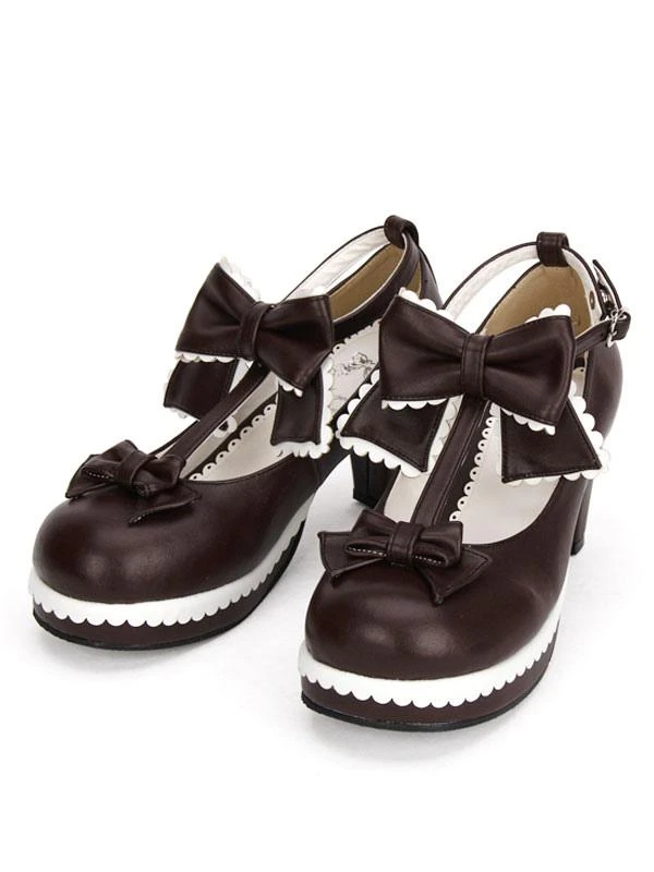 Lolitashow Sweet Lolita Shoes White Round Toe Cone Heel T Strap Lolita Shoes - Image 18