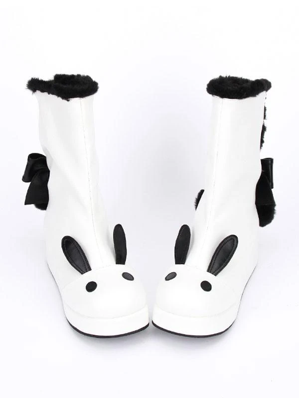 Sweet Lolita Boots Bunny Ears Round Toe PU Leather Lolita Cutie Platform Shoes