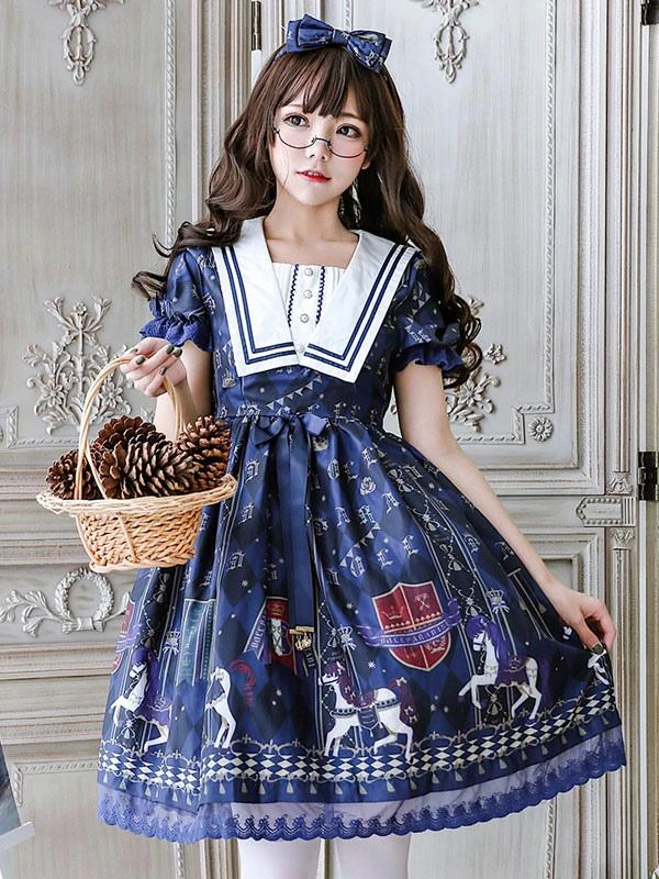 Sweet Lolita OP Dress Royal Trojan Bow Print Chiffon Burgundy Lolita One Piece Dress - Image 2