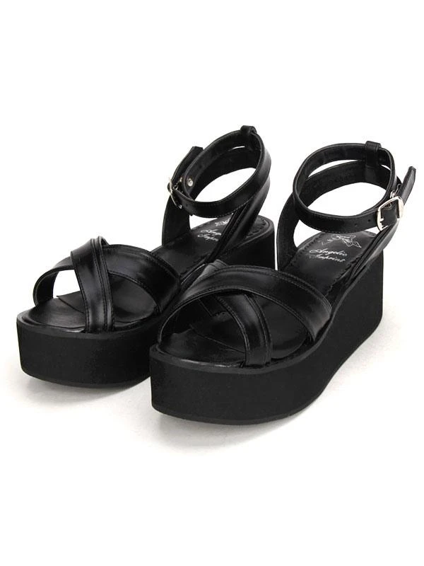 Lolitashow Black Punk Lolita Platform Sandals Ankle Strap