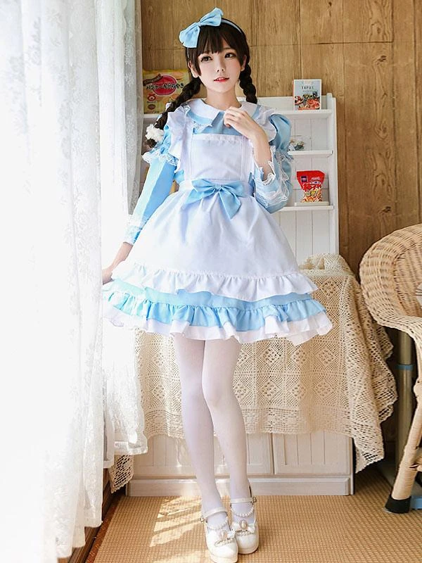 Maid Lolita Outfit Lace Ruffle Bow Lolita One Piece Dress With Apron - Image 4