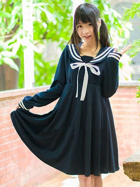 Lolita Sailor One Peice Dress Long Sleeve Spring Summer Dress - Image 3
