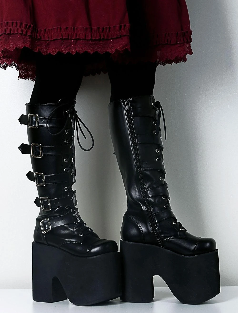 Gothic Lolita Platform Shoes Black Lolita Boots High Platform Buckles Cross Print For Halloween Black Friday - Image 8