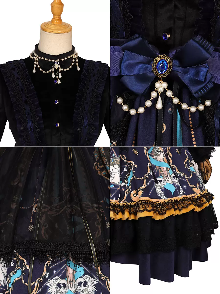 Classical Lolita OP Dress 4-Pieces Set Black Bows Lace God Redemption Dark Lolita One Piece Dresses - Image 10