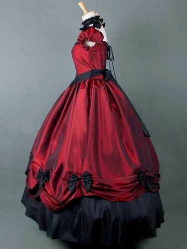Prom Dress Red Short Sleeves Pleated Victorian Dress Costume - Image 3