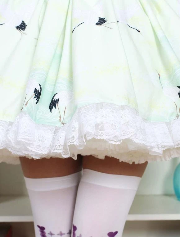 Lolitashow Sweet Lolita Dress In Light Green Printed Qi Lolita Suspender Skirt With White Lace Trim - Image 9