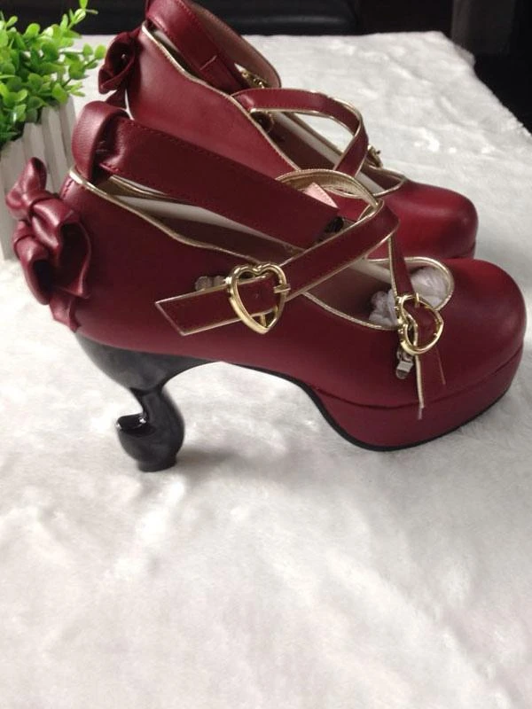 Sweet Lolita Pumps Strappy Criss Cross Buckle Bow High Heel Lolita Shoes - Image 4