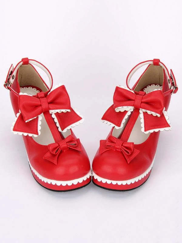 Lolitashow Sweet Lolita Shoes White Round Toe Cone Heel T Strap Lolita Shoes - Image 11