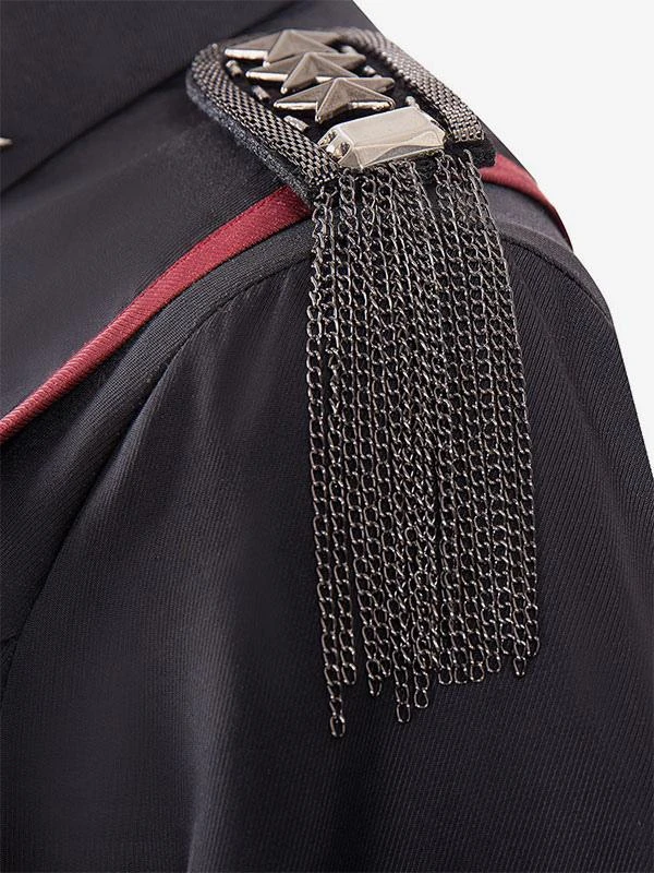 Military Style Lolita OP Dress 3 Pieces Set Black Chains Rivets Gothic Lolita One Piece Dresses - Image 5