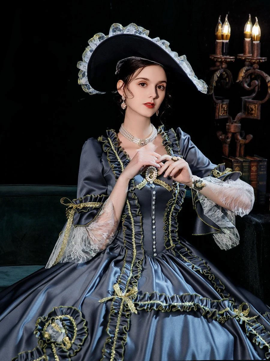 Prom Dress Black Gold Retro Costumes Dress For Women Marie Antoinette Costume Euro Style Party Prom Dress - Image 2