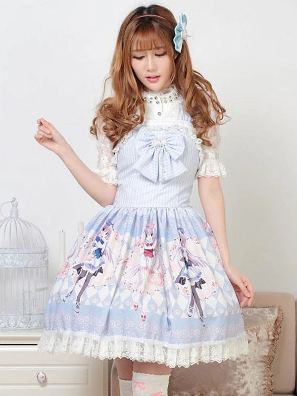 Classic Lolita JSK Dress Light Sky Blue Pearls Bows Lolita Jumper Skirts - Image 3