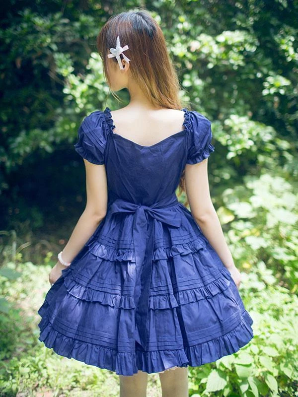 Lolitashow Classical Lolita Dress Layered Ruffles Lolita Dress Short Sleeves Lolita Op Dress With Bows - Image 2