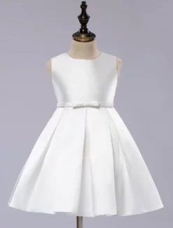 Satin Flower Girl Dress Toddlers Knee Length Dress Princess Sleeveless Pageant Dress