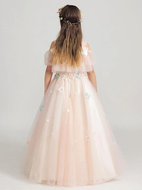 Flower Girl Dresses Applique Tulle Floor Length Cold Shoulder Pastel Green Kids Pageant Dresses - Image 10
