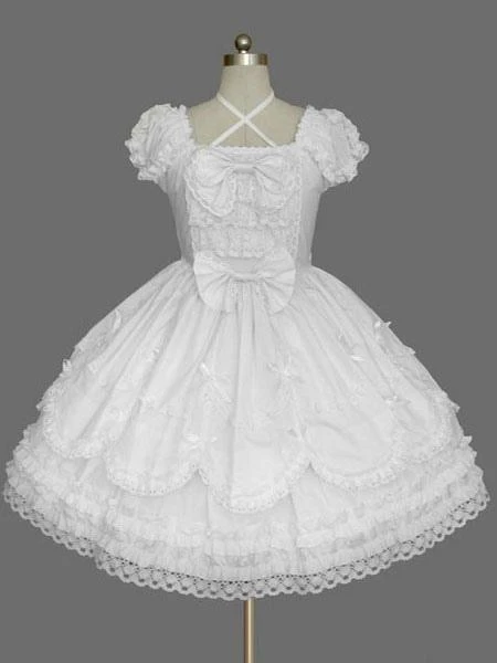 Rococo Lolita Dress JSK Lace Ruffles Bow Decor Pleated Cotton Lolita Jumper Skirt - Image 7