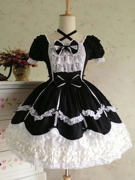 Rococo Lolita Dress JSK Lace Ruffles Bow Decor Pleated Cotton Lolita Jumper Skirt - Image 6