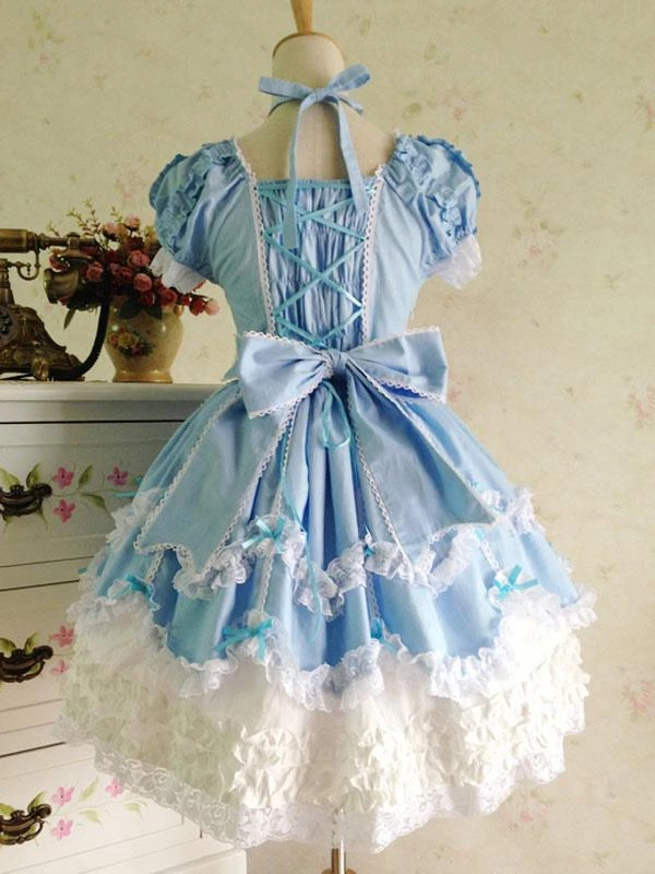 Rococo Lolita Dress JSK Lace Ruffles Bow Decor Pleated Cotton Lolita Jumper Skirt - Image 9