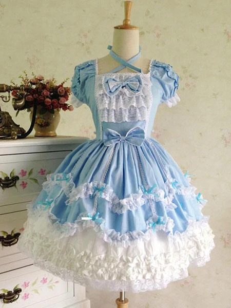 Rococo Lolita Dress JSK Lace Ruffles Bow Decor Pleated Cotton Lolita Jumper Skirt - Image 5