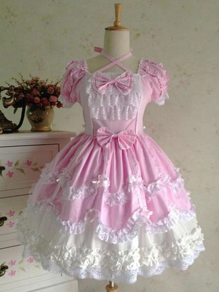 Rococo Lolita Dress JSK Lace Ruffles Bow Decor Pleated Cotton Lolita Jumper Skirt - Image 4