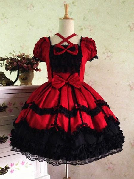 Rococo Lolita Dress JSK Lace Ruffles Bow Decor Pleated Cotton Lolita Jumper Skirt - Image 2