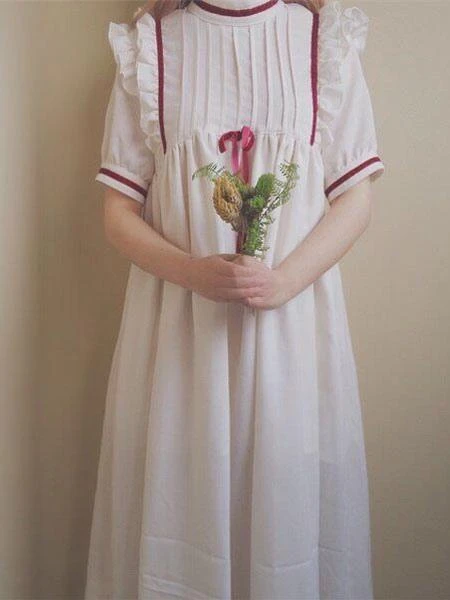 Sweet Lolita OP One Piece Dress Short Sleeve Stand Collar Chiffon White Lolita Dress - Image 2