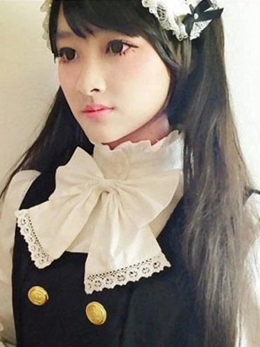 Classic Lolita Outfits Black Jumper Skirt With Long Sleeve Stand Collar Bows Ruffles Blouse - Image 3