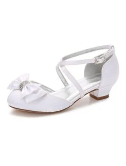 Women's Bow Cross Strap Wedding Pumps Low Heel