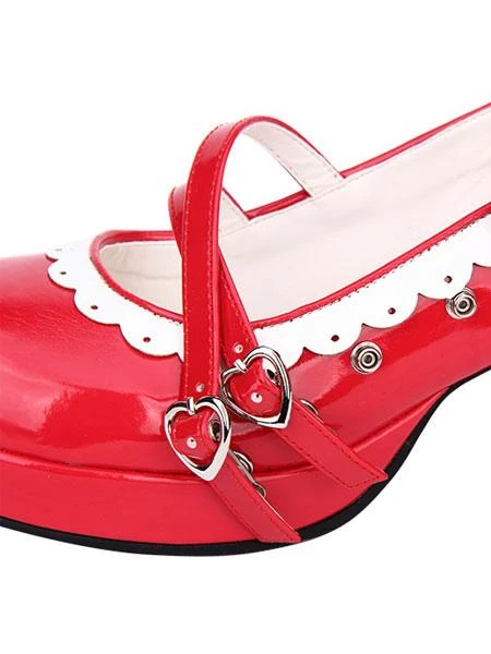 Sweet Lolita Shoes Red Bow Strappy Patent PU Red Lolita Pumps - Image 2