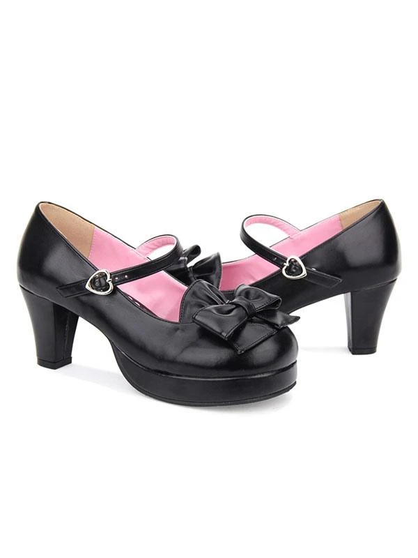 Sweet Lolita Pumps Bow Platform PU Black Lolita Mary Jane Shoes - Image 2