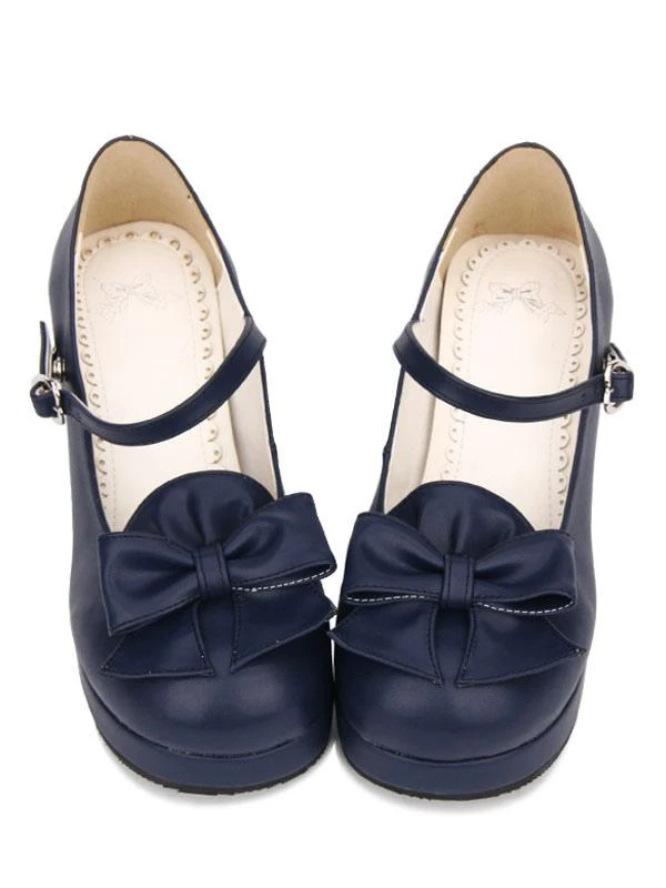 Sweet Lolita Pumps Bow Platform PU Black Lolita Mary Jane Shoes - Image 4