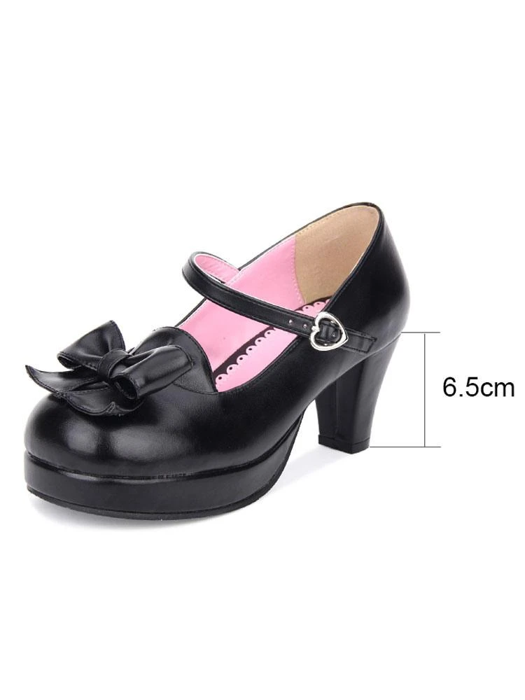 Sweet Lolita Pumps Bow Platform PU Black Lolita Mary Jane Shoes - Image 6