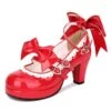 Sweet Lolita Shoes Red Bow Strappy Patent PU Red Lolita Pumps