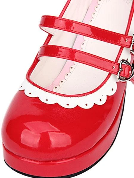Sweet Lolita Shoes Red Bow Strappy Patent PU Red Lolita Pumps - Image 6