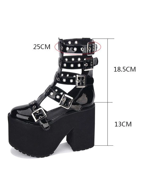 Gothic Lolita Sandal Grommet Buckle Platform Glazed PU Black Lolita Shoes - Image 7